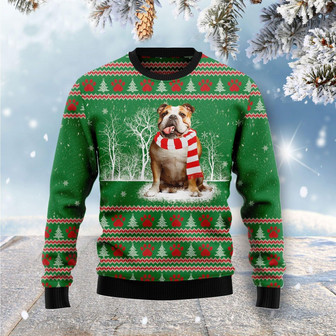 Bulldog Winter Tree Ugly Christmas Sweater - Thegiftio UK