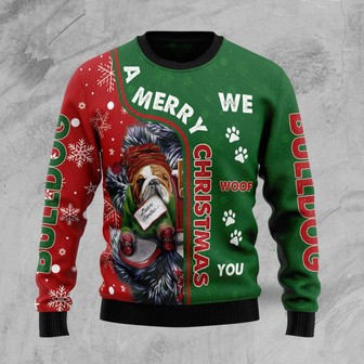 Bulldog Woof Merry Christmas Ugly Sweater For Men And Women - Thegiftio UK