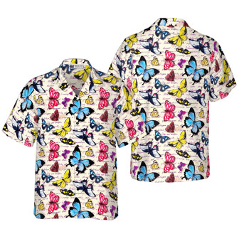 Butterflies Hawaiian Shirt, Vintage Exotic Butterflies Aloha Hawaiian Shirt, Perfect Gift For Husband, Wife, Boyfriend, Friend | Seseable UK