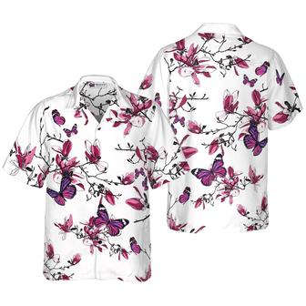 Butterfly Hawaiian Shirt, Tropical Flowers, Floral Butterfly Pattern Aloha Shirt For Men - Perfect Gift For Husband, Boyfriend, Friend, Family - Seseable