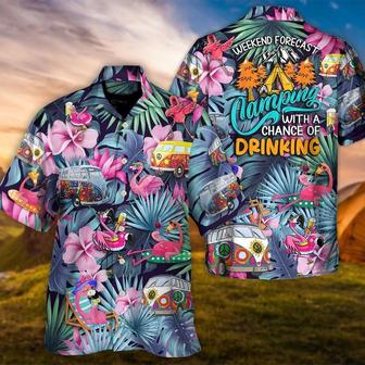 Camping Aloha Hawaiian Shirt, Camping Funny Flamingo Hawaiian Shirt For Summer, Camping Aloha Shirt - Perfect Gift For Men, Women, Camping Lover - Seseable