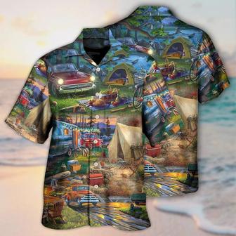 Camping Hawaiian Shirt, Camping Art, Camping Happy Night With Caravans Aloha Shirt For Men And Women - Perfect Gift For Camping Lovers - Seseable