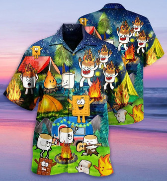 Camping Hawaiian Shirt, Camping Fire, Camping Chocolate Marshmallow Fire Aloha Shirt For Men And Women - Perfect Gift For Camping Lovers - Seseable