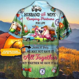 Camping Personalized Hawaiian Shirt, Camping Flamingo Custom Name Hawaiian Shirt, Flamingo Husband And Wife Aloha Shirt - Perfect Gift For Men, Women - Seseable