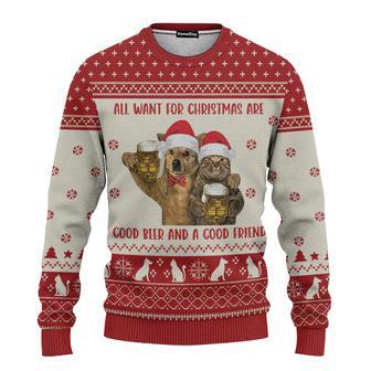 Cat All I Want For Are Good Beer And Good Friend Ugly Christmas Sweater | Favorety AU