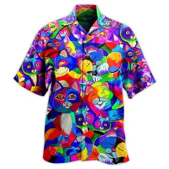 Cat Aloha Hawaiian Shirt For Summer, Colorful Rainbow Cat Hawaiian Shirts Outfit For Men Women, Gift For Friend, Team, Cat Lovers - Seseable