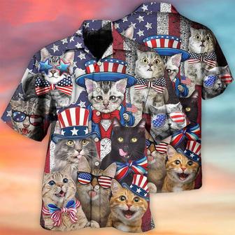 Cat Aloha Hawaiian Shirts For Summer, Cat Independence Day Funny Hawaiian Shirt For Men Women, Gift For Cat Lovers, Fourth Of July Party, 4th of July - Seseable