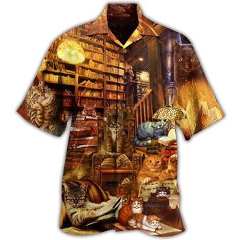Cat And Book Hawaiian Shirt For Summer, Happiness Is A Good Book, Best Colorful Cool Cat Hawaiian Shirts Outfit For Men Women, Friend, Cat Lovers - Seseable