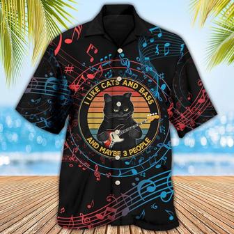 Cat And Guitar Hawaiian Shirt For Summer, Guitar I Like Cats And Bass Hawaiian Shirts Matching Outfit For Men Women, Music Guitar Lovers - Seseable