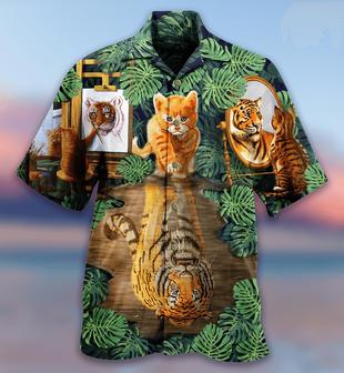Cat And Tiger Hawaiian Shirt For Summer, Monstera Leaves, Best Colorful Cool Cat Hawaiian Shirts Outfit For Men Women, Friend, Team, Cat Lover - Seseable