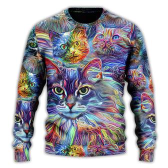 Cat Art Hippie Lover Cat Colorful Ugly Christmas Sweaters - Thegiftio UK