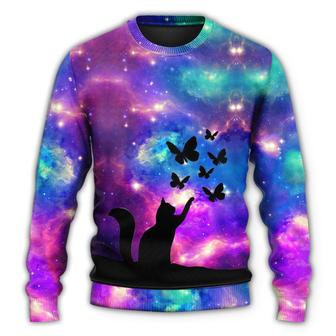 Cat Beautiful Cat And Butterfly Ugly Christmas Sweaters - Thegiftio UK