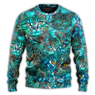 Cat Blue Art Lover Cat Colorful Style Ugly Christmas Sweaters - Thegiftio UK