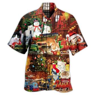 Cat Christmas Hawaiian Shirt For Summer, Best Colorful Cat With Toys Train Hawaiian Shirts Outfit For Men Women, Friend, Team, Cat Lover - Seseable