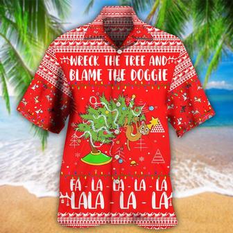 Cat Christmas Hawaiian Shirt For Summer, Cat Red Style, Cat Wreck The Tree And Blame The Doggies Hawaiian Shirts Outfit For Men Women, Cat Lovers - Seseable