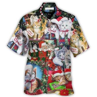 Cat Christmas Hawaiian Shirt For Summer, Christmas Tree Merry Xmas, Best Colorful Cool Cat Hawaiian Shirts Outfit For Men Women, Friend, Team, Cat Lovers - Seseable