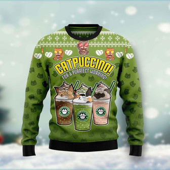 Cat Coffee Funny Family Ugly Christmas Holiday Sweater - Thegiftio UK