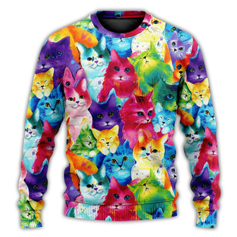 Cat Colorful Little Cute Kitten Happy Life gly Christmas Sweaters - Thegiftio UK