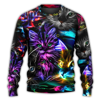 Cat Funny Neon Light Colorful Style Ugly Christmas Sweaters - Thegiftio UK