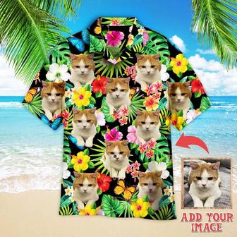 Cat Hawaiian Shirt Custom Photo, Lovely Cat Sitting On Flower Tropical Personalized Hawaiian Shirt - Perfect Gift For Cat Lovers, Family, Friends - Seseable
