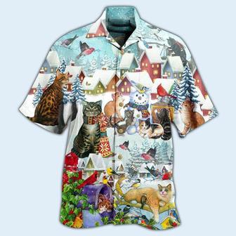 Cat Hawaiian Shirt For Summer, Bird In Winter, Best Colorful Cat Hawaiian Shirts Outfit For Men Women, Friend, Team, Cat Lovers - Seseable