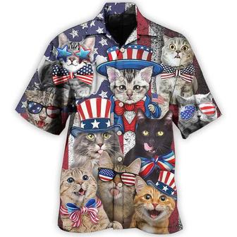 Cat Hawaiian Shirt For Summer, Cat American Flag Independence, Best Cat Hawaiian Shirts Outfit For Men Women, Friend, Cat Lover, 4th July - Seseable