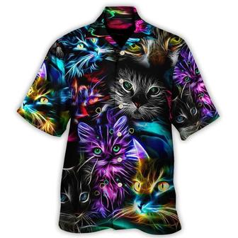 Cat Hawaiian Shirt For Summer, Cat Funny Neon Light Colorful Style Aloha Shirts - Perfect Gift For Men Women, Friend, Cat Lovers | Seseable CA