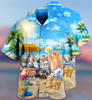 Cat Hawaiian Shirt For Summer, Cat Happy Love Beach Sunshine Aloha Shirts, Colorful Cool Cat Hawaiian Shirts Outfit For Men Women, Friend, Team, Cat Lovers - Seseable