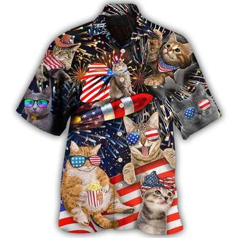 Cat Hawaiian Shirt For Summer, Cat Independence Day Happy Firework Aloha Shirts- Best Gift For Men Women, Friend, Cat Lover, 4th July - Seseable