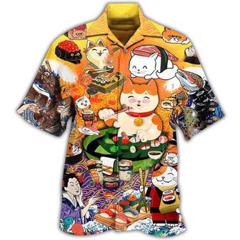 Cat Hawaiian Shirt For Summer, Cat Keep Calm And Eat Sushi Aloha Shirts, Best Colorful Cool Cat Shirts For Men Women, Friend, Team, Cat Lovers - Seseable
