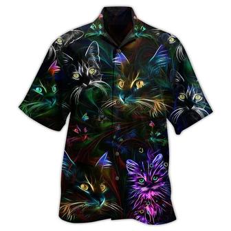 Cat Hawaiian Shirt For Summer, Cat Neon Aloha Shirts, Best Colorful Cool Cat Hawaiian Shirts Outfit For Men Women, Friend, Team, Cat Lovers - Seseable