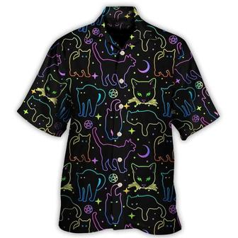 Cat Hawaiian Shirt For Summer, Cat Neon Colorful Playing With Kitten Magical - Best Gift For Men Women, Friend, Cat Lovers - Seseable