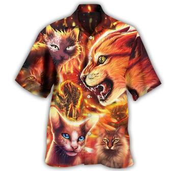 Cat Hawaiian Shirt For Summer, Cat Play Fire Aloha Shirts, Best Colorful Cool Cat Hawaiian Shirts Outfit For Men Women, Friend, Team, Cat Lovers - Seseable