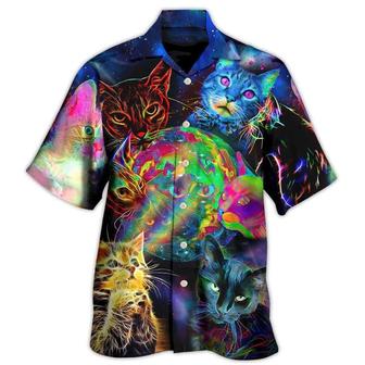 Cat Hawaiian Shirt For Summer, Cat Psychedelic Glowing Galaxy Neon Aloha Shirts, Best Cool Cat Hawaiian Shirts For Men Women, Friend, Team, Cat Lovers - Seseable