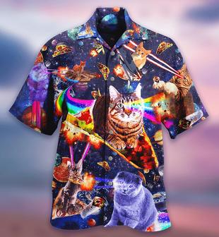 Cat Hawaiian Shirt For Summer, Cat Ride Food In Space Galaxy Aloha Shirt, Colorful Cool Cat Hawaiian Shirts For Men Women, Friend, Team, Cat Lovers - Seseable