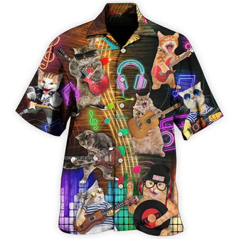 Cat Hawaiian Shirt For Summer, Cat Rocker Lovely Style Aloha Shirts, Best Colorful Cool Cat Hawaiian Shirts For Men Women, Friend, Team, Cat Lovers | Seseable UK