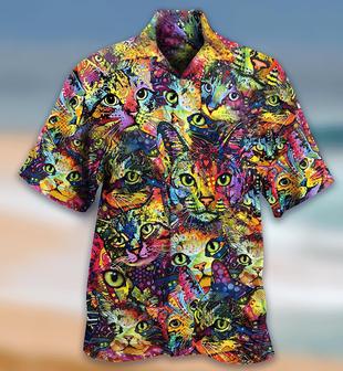 Cat Hawaiian Shirt For Summer, Cat Smile Colorful Aloha Shirts, Cool Cat Hawaiian Shirts Outfit For Men Women, Gift For Friend, Team, Cat Lovers - Seseable