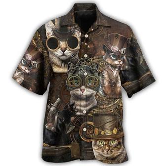 Cat Hawaiian Shirt For Summer, Cat Steampunk Aloha Shirts, Colorful Cool Cat Hawaiian Shirts Outfit For Men Women, Gift For Friend, Team, Cat Lovers - Seseable