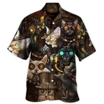 Cat Hawaiian Shirt For Summer, Cat Steampunk Art Steal Heart Aloha Shirts, Best Colorful Cool Cat Hawaiian Shirts Outfit For Men Women, Friend, Cat Lovers - Seseable