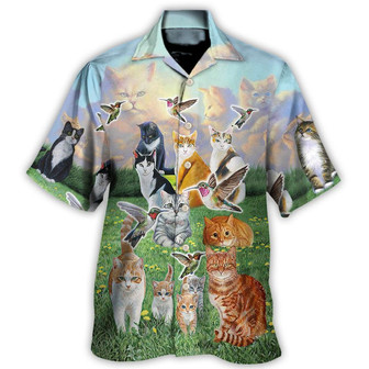 Cat Hawaiian Shirt For Summer, Hummingbird Go To Heaven, Best Colorful Cat Hawaiian Shirts Outfit For Men Women, Friend, Team, Cat Lovers | Seseable UK