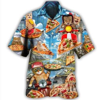 Cat Hawaiian Shirt For Summer, Pizza Cat Aloha Shirts - Best Colorful Cool Cat Hawaiian Shirts Outfit For Men Women, Friend, Team, Cat Lovers - Seseable