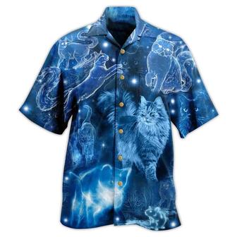 Cat Hawaiian Shirts For Summer, Cat Blue Neon Stunning Aloha Shirts - Perfect Gift For Men Women, Gift For Friend, Team, Cat Lovers - Seseable
