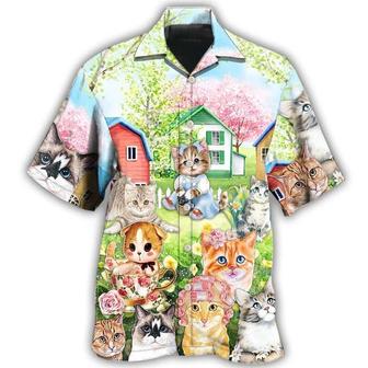Cat Hawaiian Shirts For Summer, Cat Flowers And Lovely House Aloha Shirts, Best Gift For Men Women, Friend, Team, Cat Lovers - Seseable