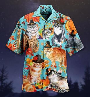 Cat Hawaiian Shirts For Summer, Cat Happy Thanksgiving Aloha Shirts, Cat Hawaiian Shirts Outfit For Men Women, Friend, Team, Cat Lovers, Thanksgiving Day - Seseable