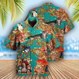 Cat Hawaiian Shirts For Summer, Cat In A Windy Day Aloha Shirts - Best Cat Hawaiian Shirts Outfit For Men Women, Friend, Team, Cat Lovers - Seseable