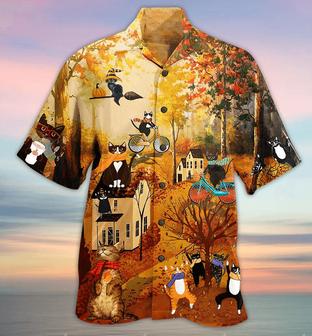 Cat Hawaiian Shirts For Summer, Cat In Autumn Aloha Shirts, Best Colorful Cool Cat Hawaiian Shirts Outfit For Men Women, Friend, Team, Cat Lovers - Seseable