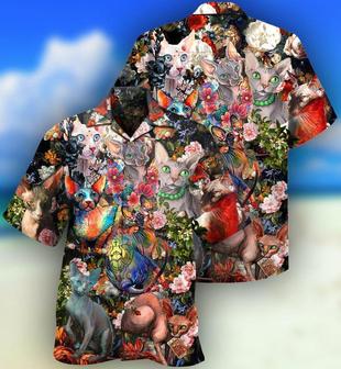 Cat Hawaiian Shirts For Summer, Sphynx Cats, Best Colorful Cool Cat Hawaiian Shirts Outfit For Men Women, Friend, Team, Cat Lover - Seseable