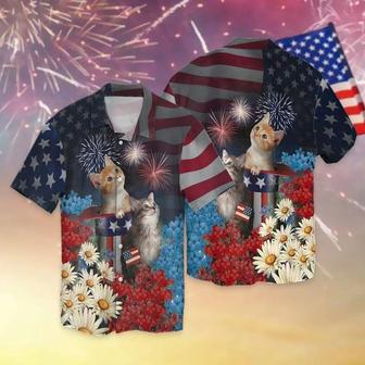 Cat Independence Day Aloha Hawaiian Shirts For Summer, Cat Fourth Of July Apparel Aloha Hawaiian Shirt For Men Women, Gift For Cat Lovers - Seseable