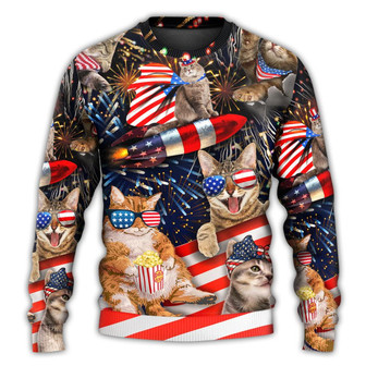 Cat Independence Day Happy Firework Ugly Christmas Sweaters - Thegiftio UK