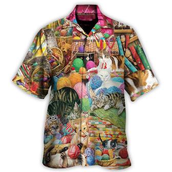 Cat Knitting Is Kinda My Thing Aloha Hawaiian Shirt For Summer, Best Colorful Cool Cat Hawaiian Shirts Outfit For Men Women, Friend, Team, Cat Lovers - Seseable